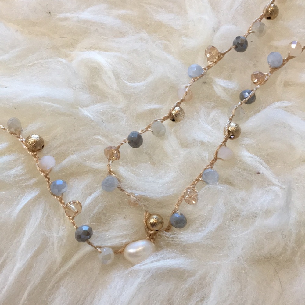 20”L hand strung Pearl & gemstone necklace NWT